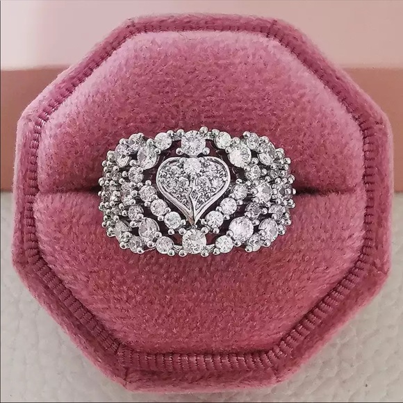 New Romantic 925 Silver Lovely Heart Diamond Ring - Picture 2 of 6